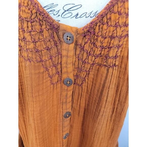 Free People Sunday Stroll Maxi Dress Button down Tiered Oversized Embroidered S - Picture 5 of 9